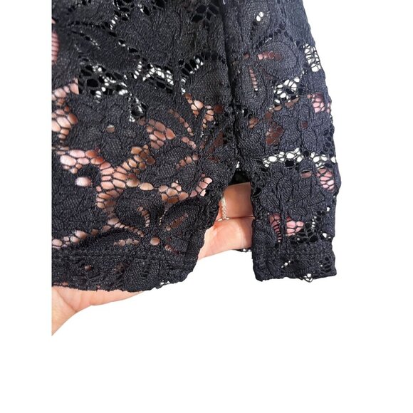 Susan Graver Floral Sheer Top M Black Lace Mesh Chic Minimalist Retro Boho 80s - Picture 4 of 9